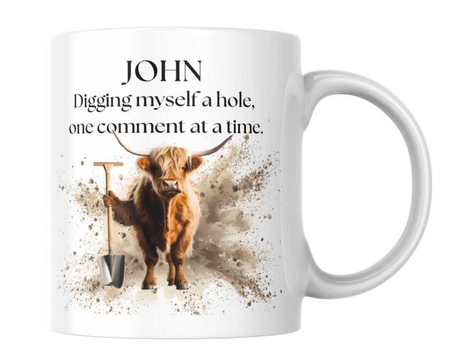 Personalised Highland Cow "Digging myself a hole" Gift Set!