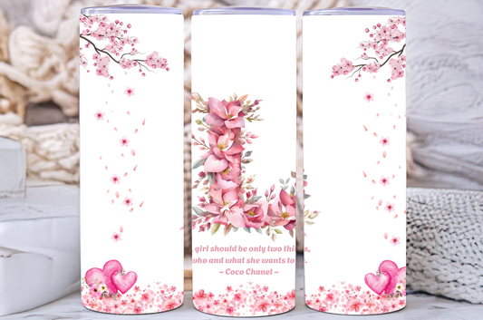 Personalised initial women/girl's positive quote 200z hot and cold drinks tumbler